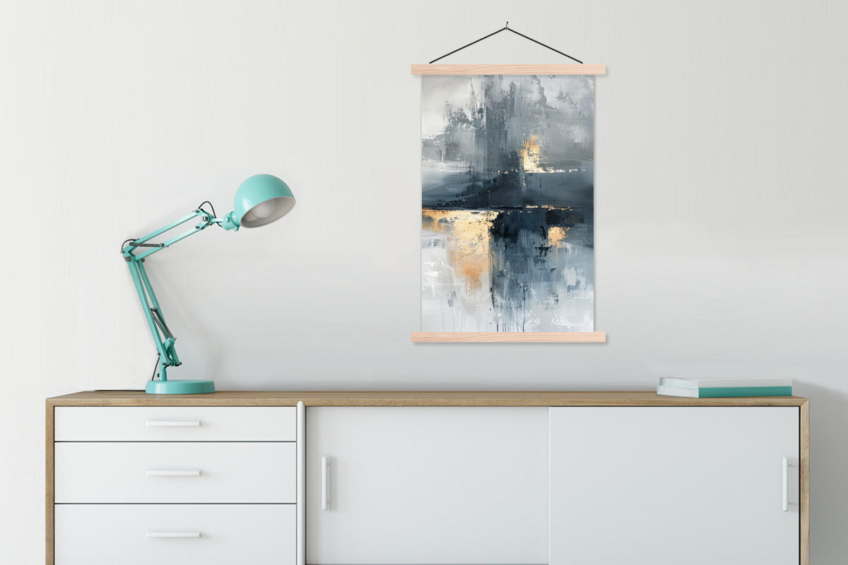 POSTER Kunst - Grau - Gold - Abstrakt 60x90 cm - Dunkelgrau, Textil (60/90/0.15cm) - MuchoWow