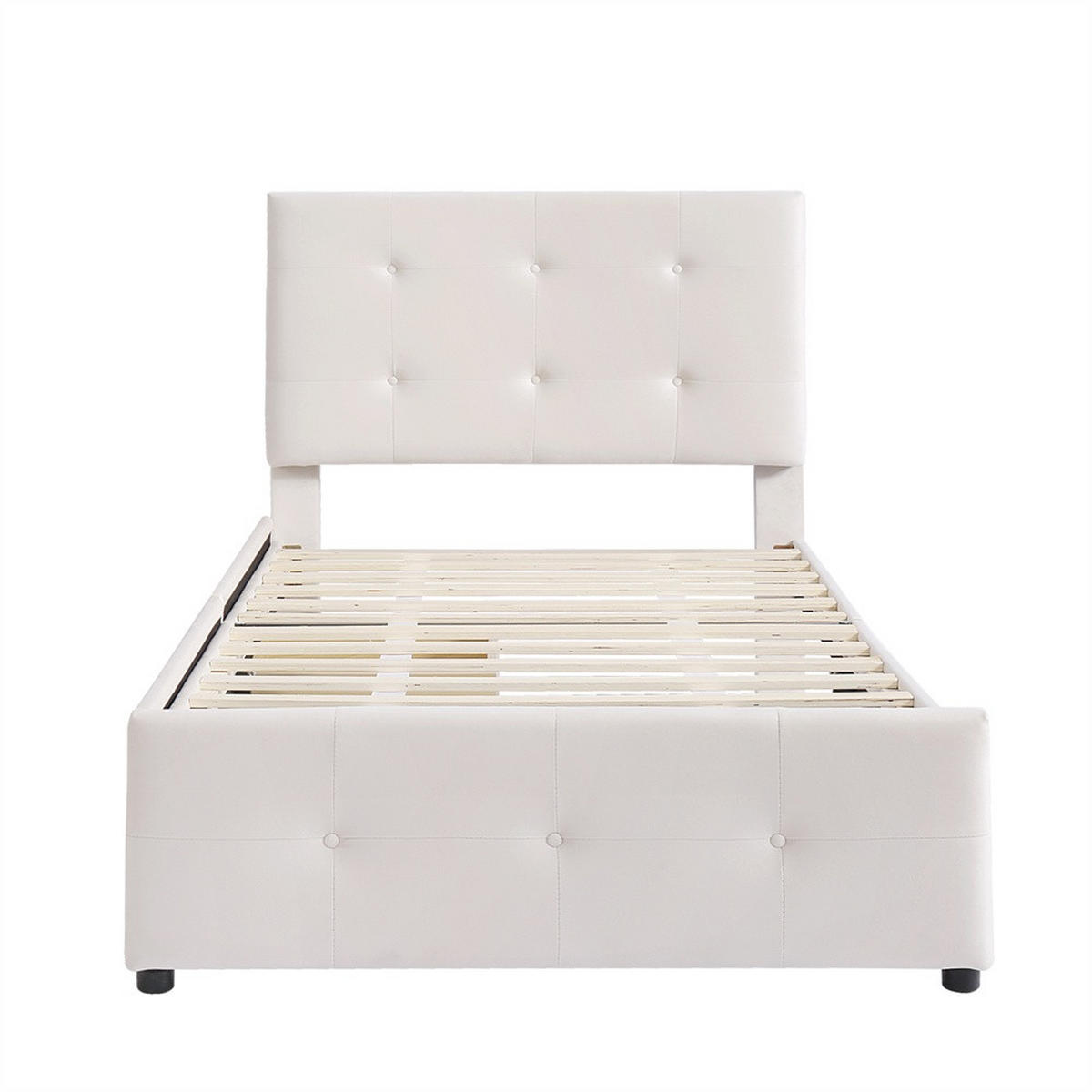 POLSTERBETT 90x200 cm mit 2 Schubladen auf Rollen - Gepolstertes Kopfteil - ohne Matratze - Beige - Beige, Textil (90/200cm) - DELFA