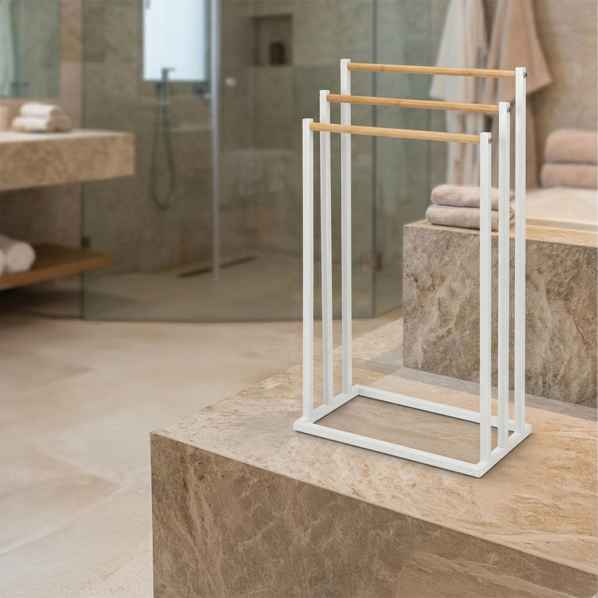 HANDTUCHSTÄNDER - Weiß, Holz/Textil (45/76/21.5cm) - Relaxdays