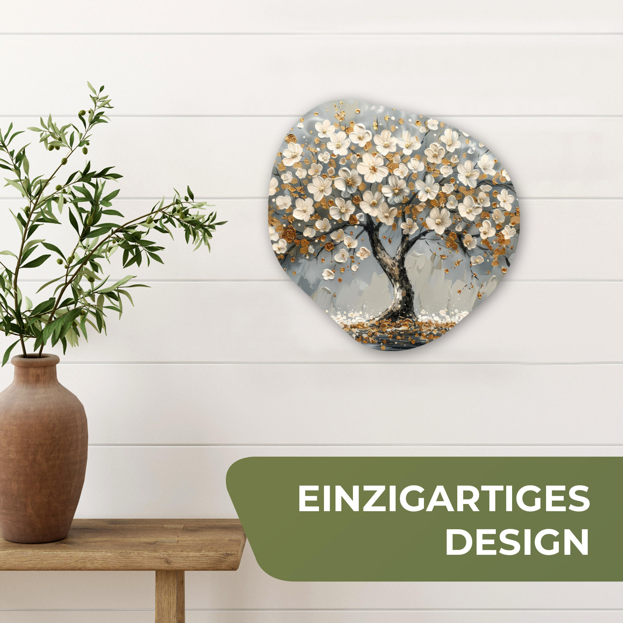 WANDBILD Baum - Gold - Blumen - Abstrakt - Kunst 40x40 cm - Goldfarben, Kunststoff (40/40cm) - MuchoWow