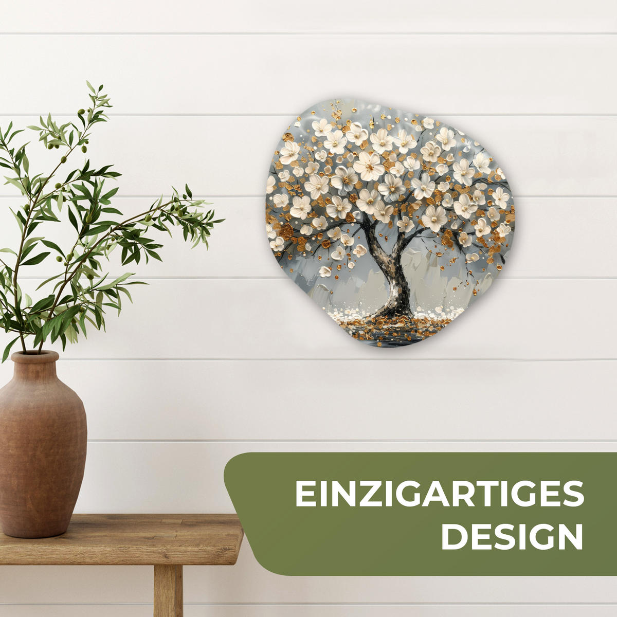 WANDBILD Baum - Gold - Blumen - Abstrakt - Kunst 40x40 cm - Goldfarben, Kunststoff (40/40cm) - MuchoWow