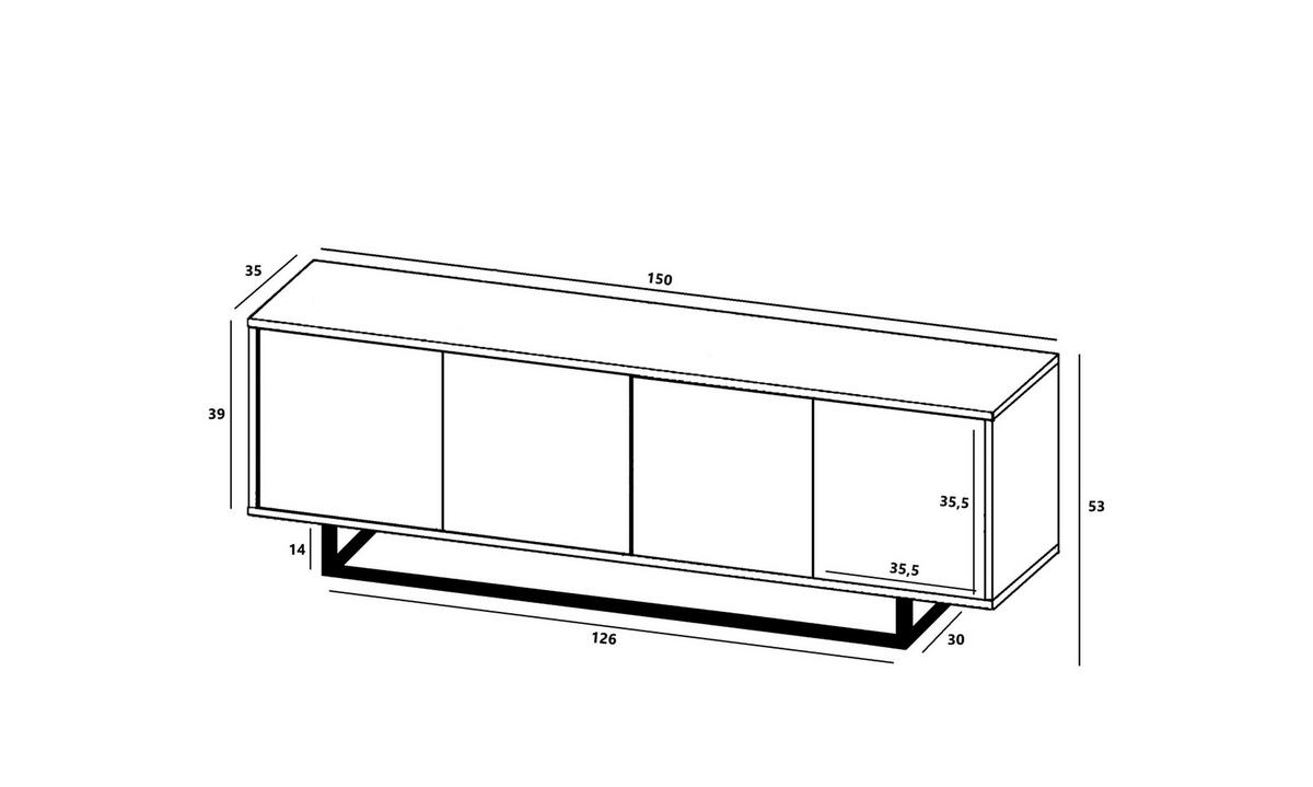 TV-SCHRANK Apollo2 Eiche wotan Weiß Matt 150/53/35 cm - Weiß, Holzwerkstoff/Metall (150/53/35cm) - Meble Lindner