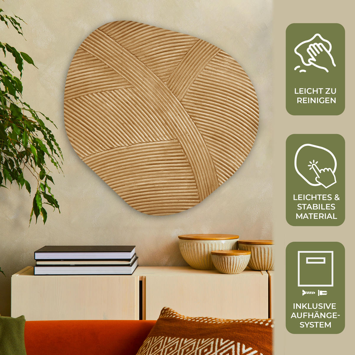 WANDBILD Struktur - Natur - Kunst - Rattan 90x90 cm - Naturfarben, Kunststoff (90/90cm) - MuchoWow