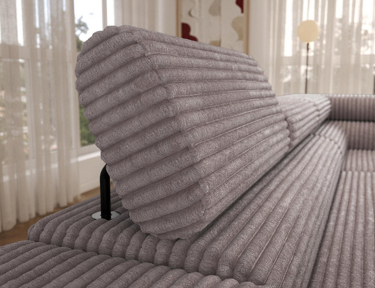 ECKSOFA COLESIO L-Form, Schlaffunktion, Bettkasten, verstellbare Kopfstützen, Wellenfederung, Metallfüße, breiter Cordstoff - Schwarz/Grau, Kunststoff/Metall (204/269cm) - Wohnideebilder