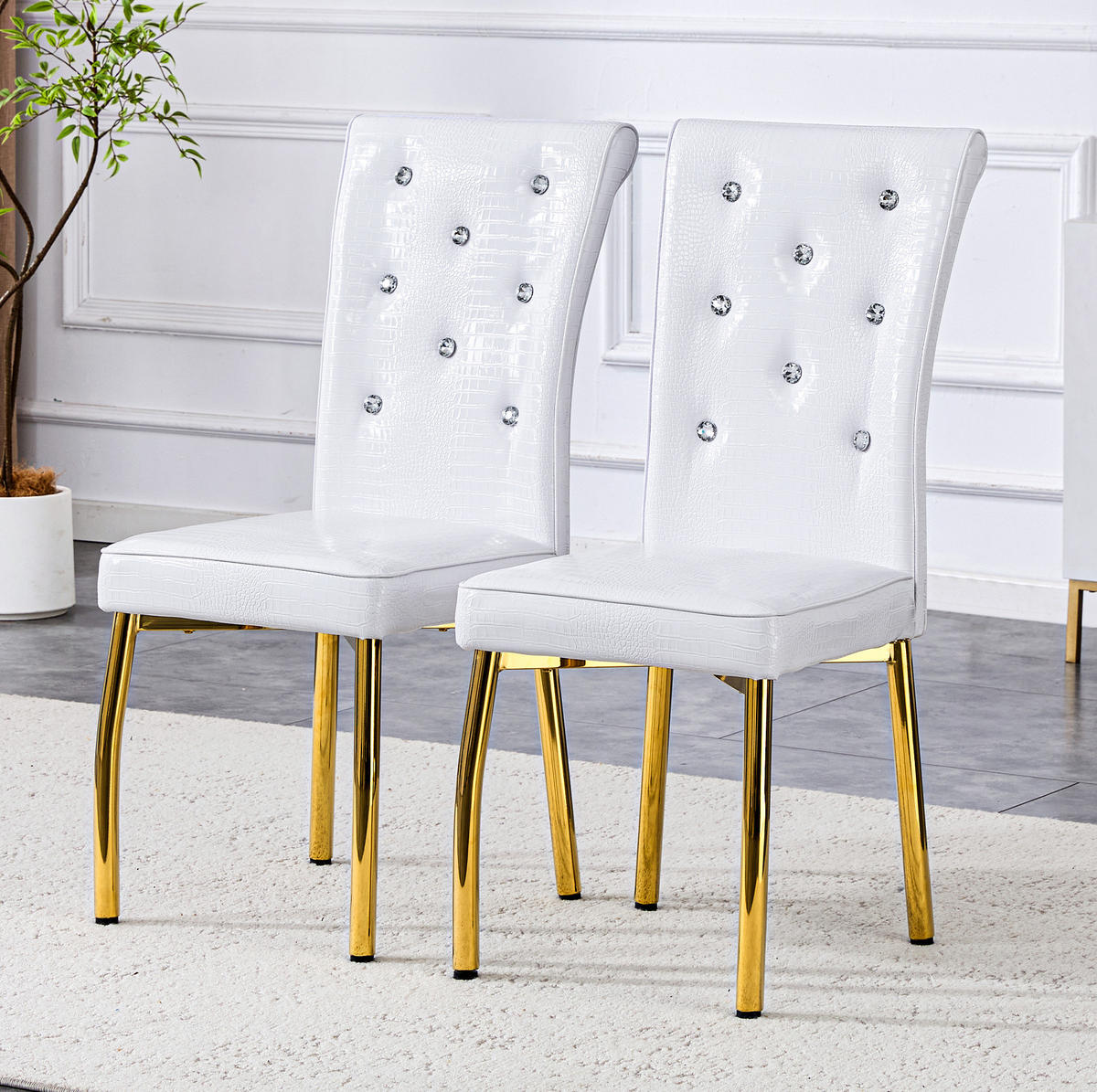ESSZIMMERSTUHL 2er-Set gepolstert PVC Weiß mit goldfarbenen Metallbeinen - Goldfarben, Metall (42/101/61.5cm) - Meubliv