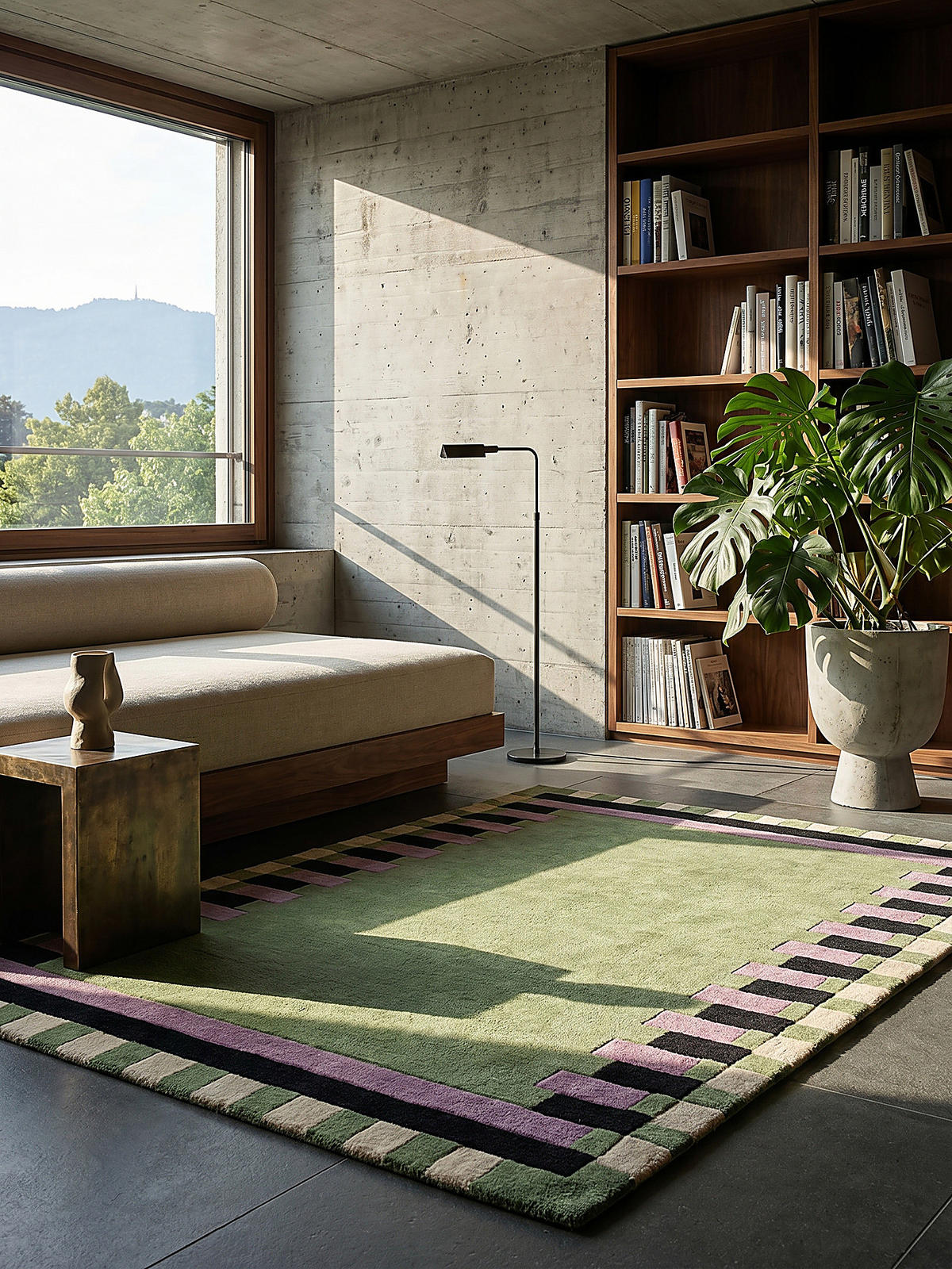 WOLLTEPPICH Geometrisches Muster, Rahmen, Wohnzimmer schmutzabweisend Grün-Lila Rechteckig 160x230 - Grün, Textil (230/160cm) - KADIMA DESIGN