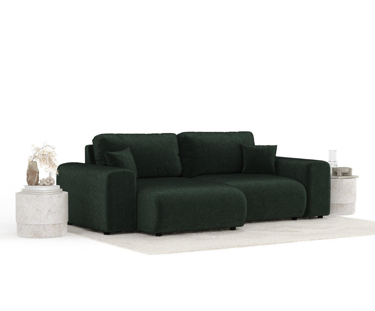 ECKSOFA Zanzibar Creme Samtstoff - Schwarz/Grün, Holz/Holzwerkstoff (237/144cm) - Maison de Reve