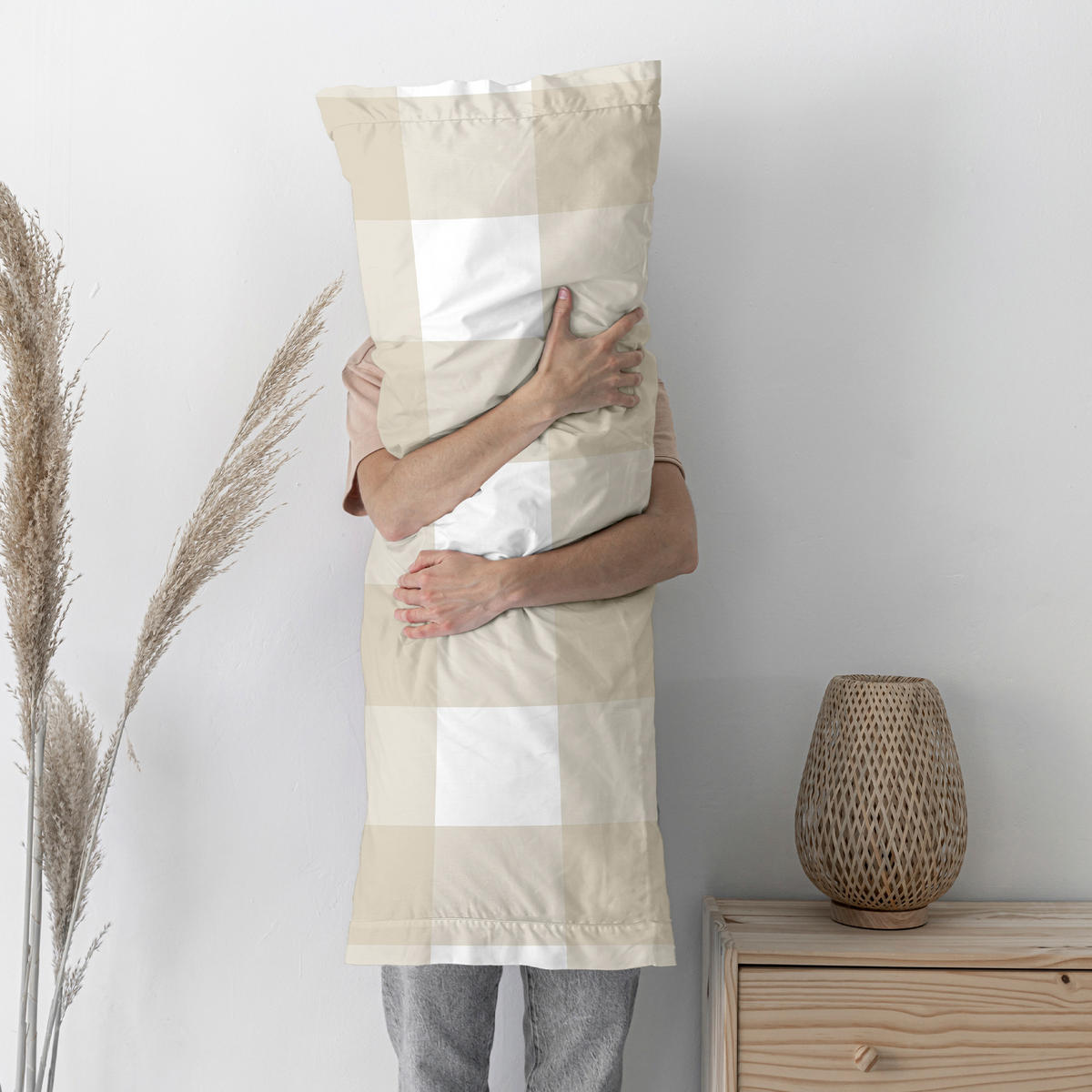 KISSENBEZUG gingham 80x80 cm beige - Beige, Textil (80/80cm) - Happy Friday