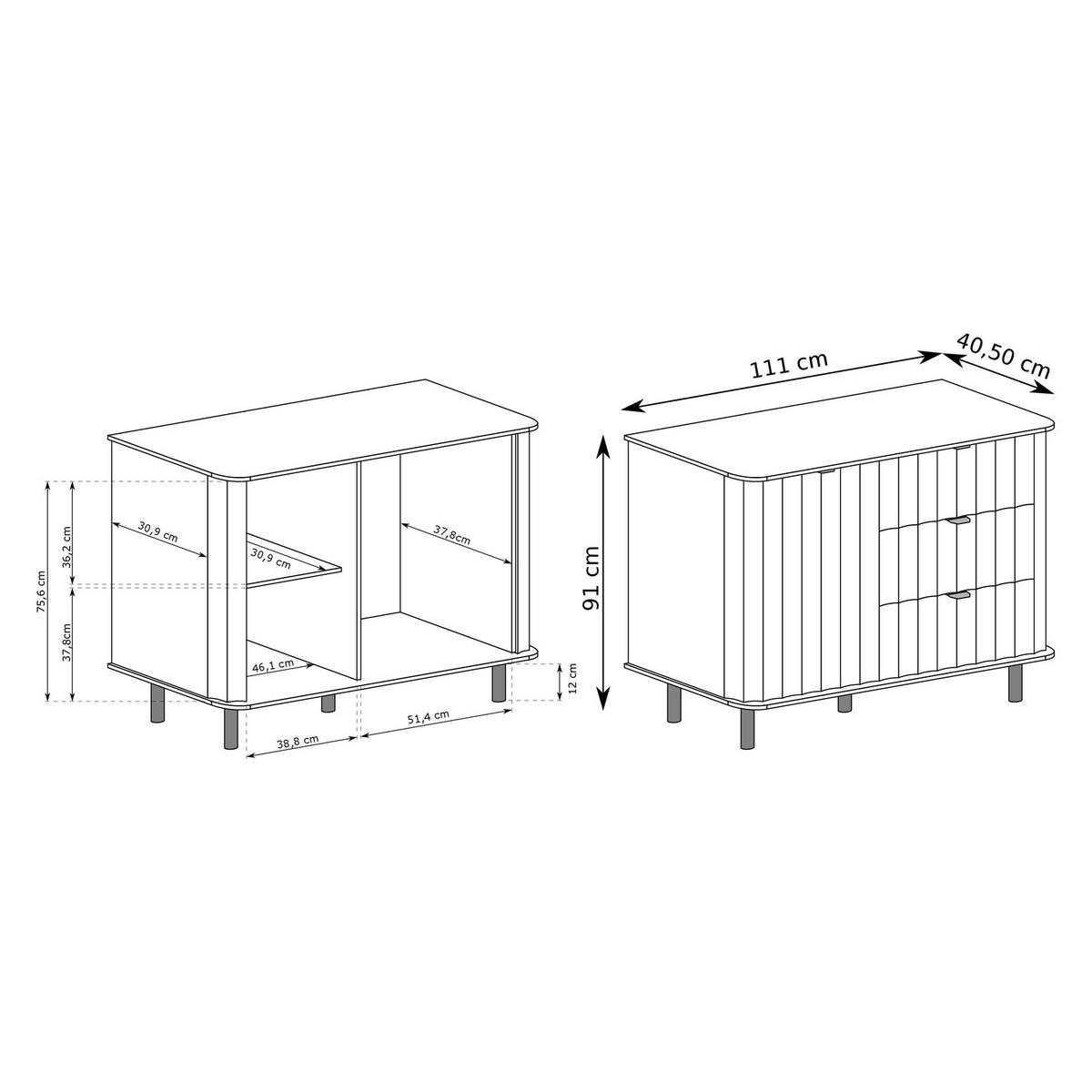 KOMMODE Novado NO-3 111 x 91 x 40,5 cm Greige - Greige/Schwarz, Holzwerkstoff/Metall (111/91/40.5cm) - Koseto