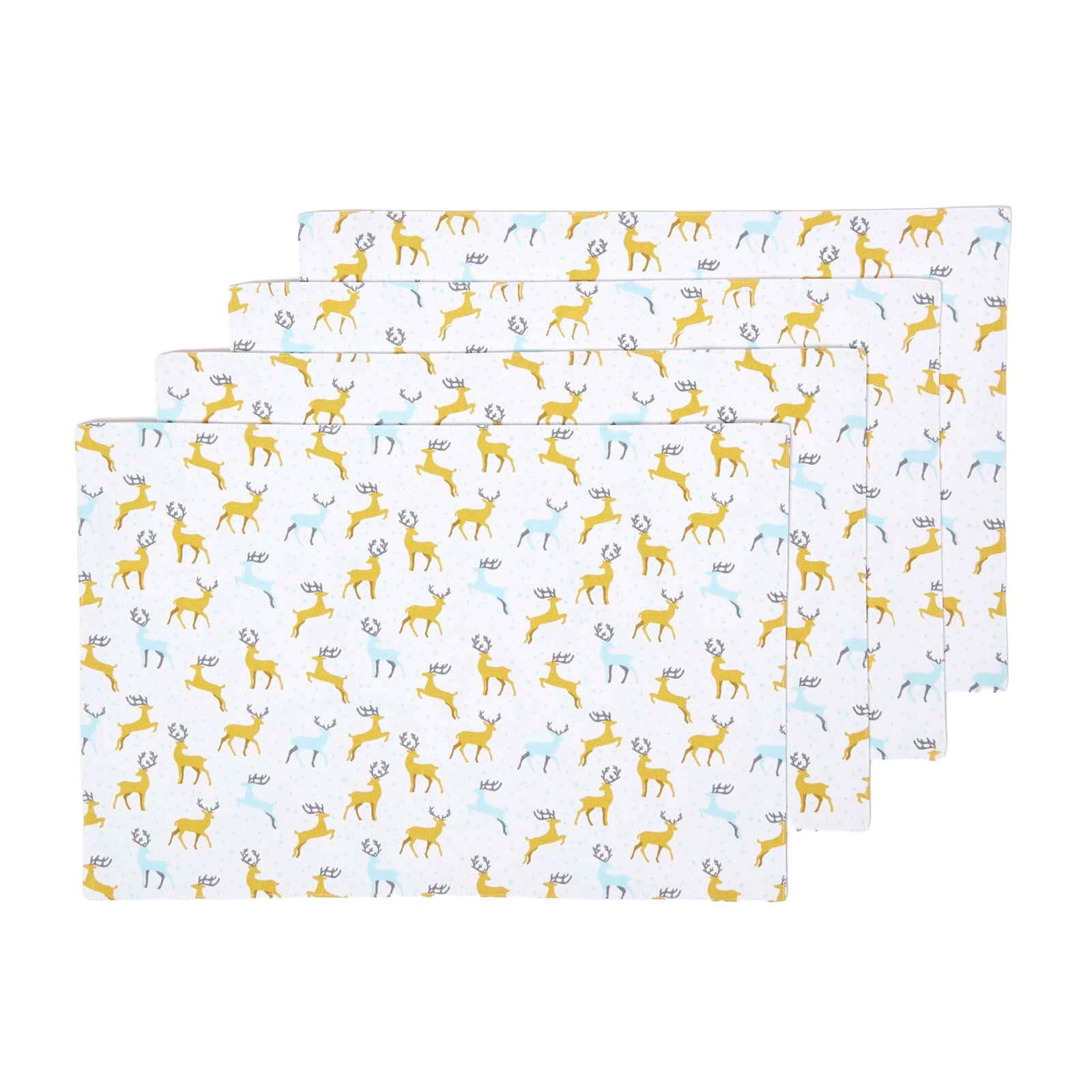 TISCHSET Majestätischer Hirsch 4er-Set, grau-gelbe Platzsets Weihnachten 30/45 cm - Gelb, Textil (30/45cm) - Homescapes
