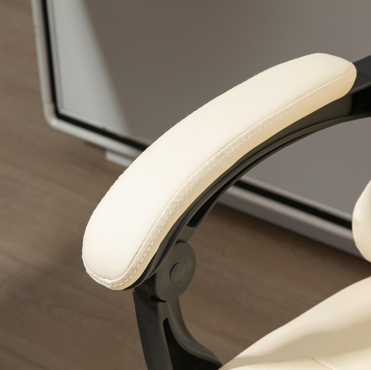 BÜROSTUHL höhenverstellbar mit Fußstütze Cream White - Weiß, Metall (69/117/64.5cm) - Meubliv