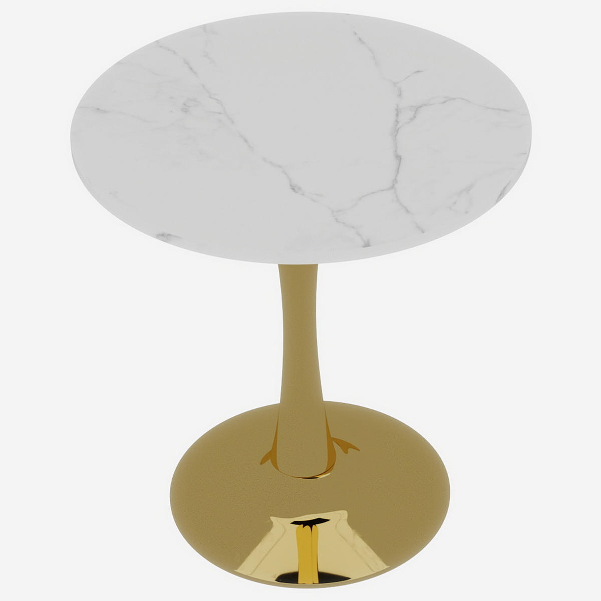 COUCHTISCH 70 cm rund in Gold mit Marmor-Optik Weiß - Weiß, Stein (70/70/72cm)
