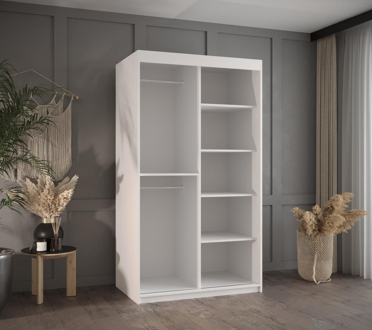 SCHWEBETÜRENSCHRANK 200/100/62 2-türig - Silberfarben/Weiß, Holz/Kunststoff (100/200/62cm) - MÖBEL KRYSPOL