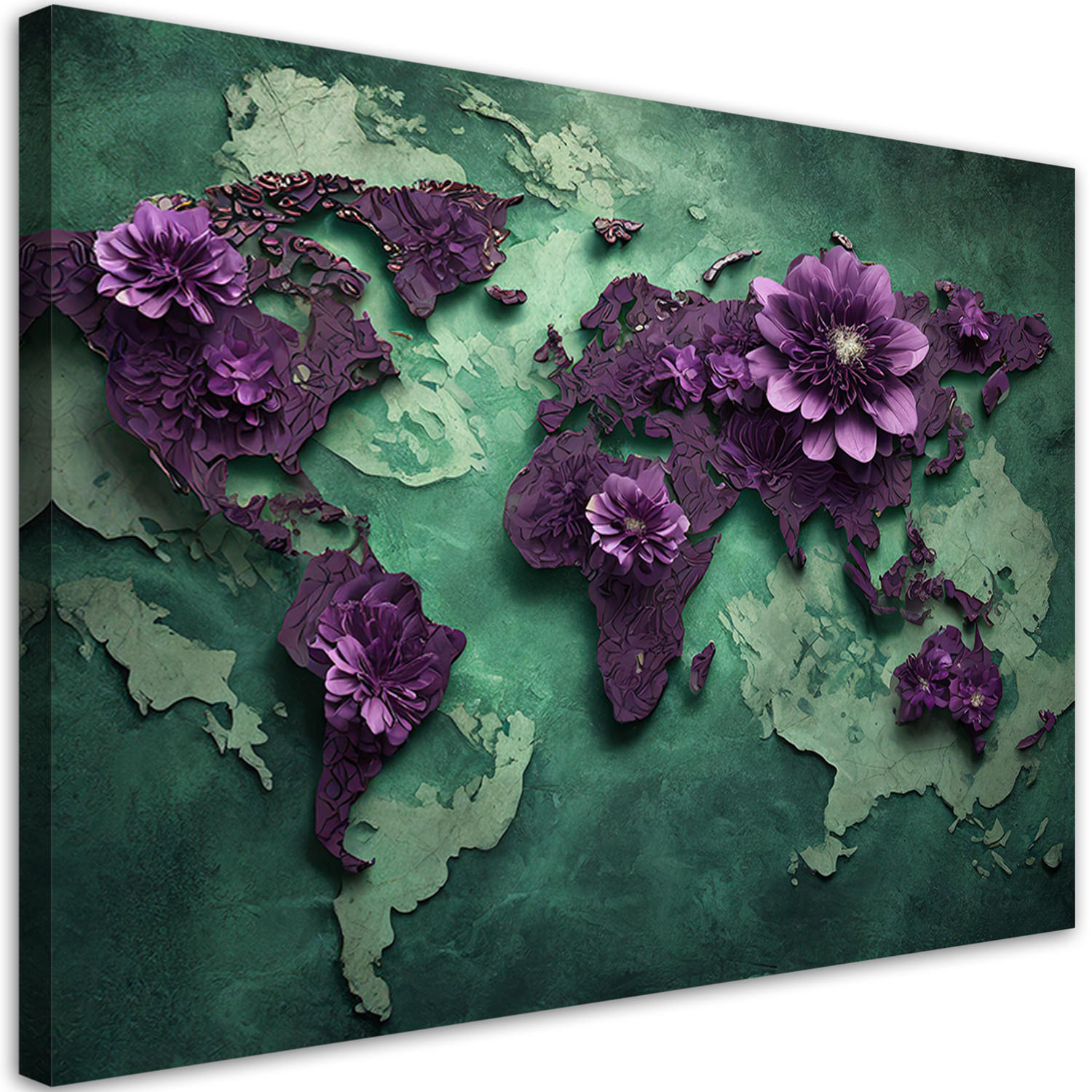 WANDBILD blumen weltkarte lila - Lila, Textil (60/40cm) - Feeby