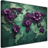 WANDBILD blumen weltkarte lila - Lila, Textil (60/40cm) - Feeby