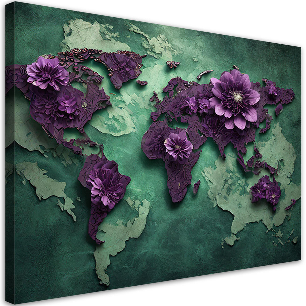 WANDBILD blumen weltkarte lila - Lila, Textil (60/40cm) - Feeby