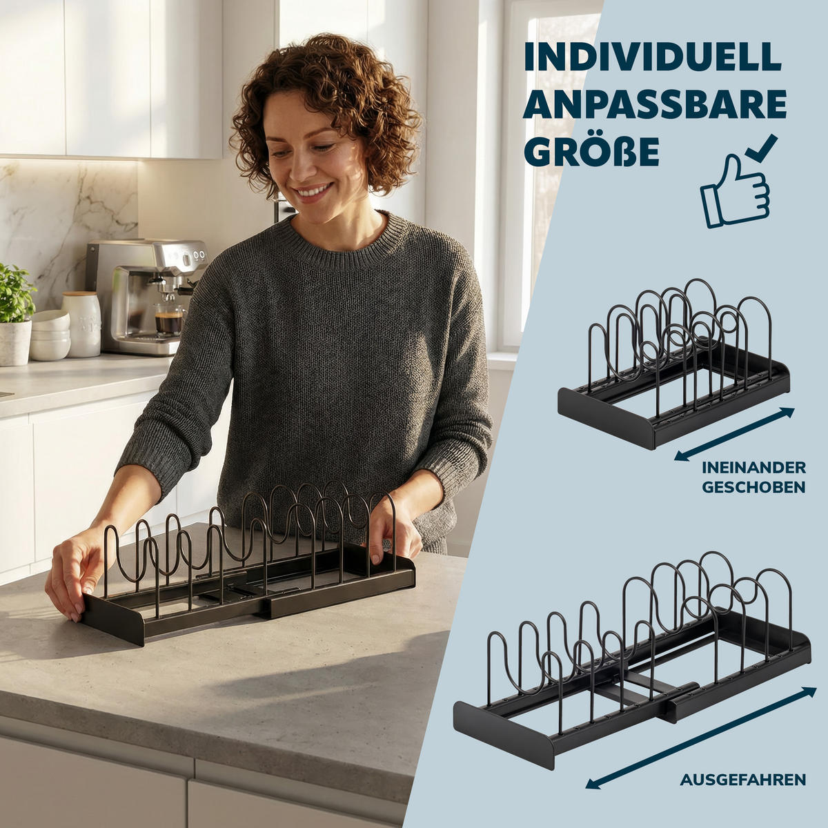 TOPFDECKELHALTER, schwarz - Schwarz, Metall (17/14/47cm) - eluno