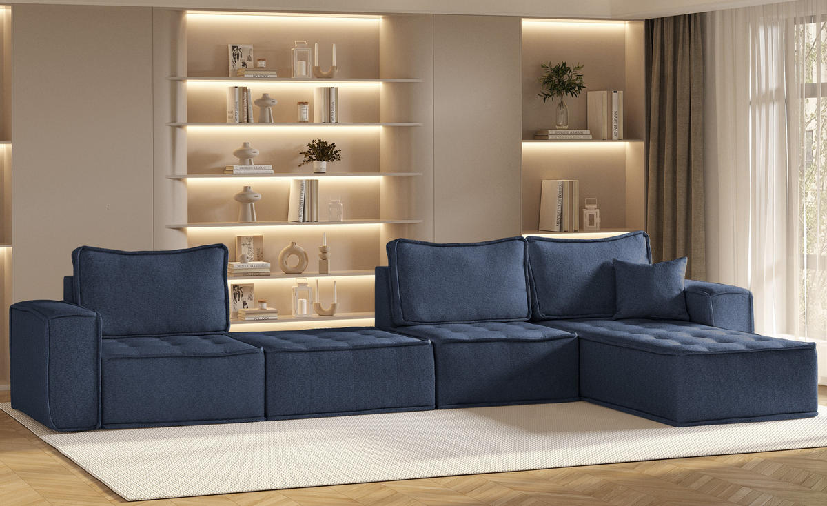 BOHOO modulare Ecke XL Blau Rechts - Blau, Holz (382/192cm) - Kaiser Möbel