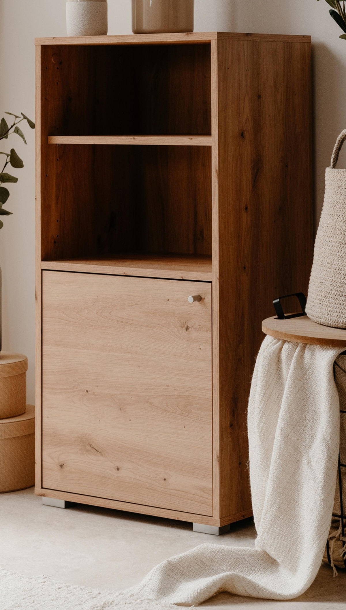 REGAL Eiche Artisan 46 x 97 cm, Standregal mit 4 Fächern - Silberfarben/Eiche Artisan, Holzwerkstoff/Kunststoff (46/96.5/33.5cm) - Furn.Design