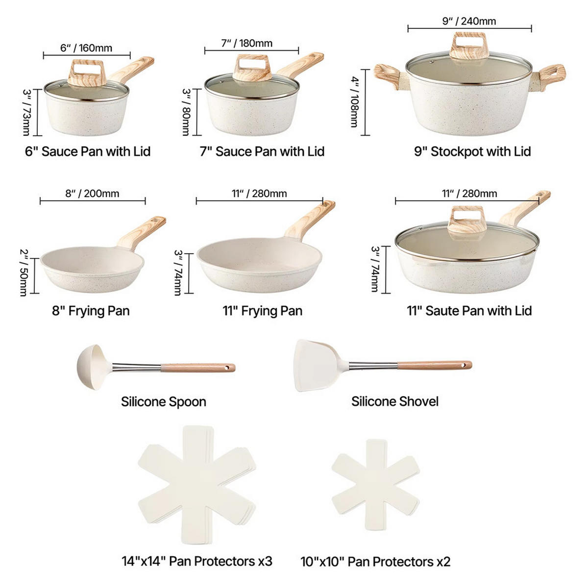 KOCHTOPFSET 17-teilig Induktion Antihaft Glasdeckel - Beige, Metall - Bextcok