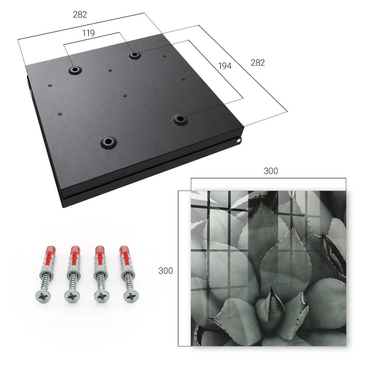 SCHLÜSSELBOX Schwarz 30x30 cm- Türöffnung nach rechts - Pflanzeneleganz - Grau, Metall (30/30/5cm) - TULUP