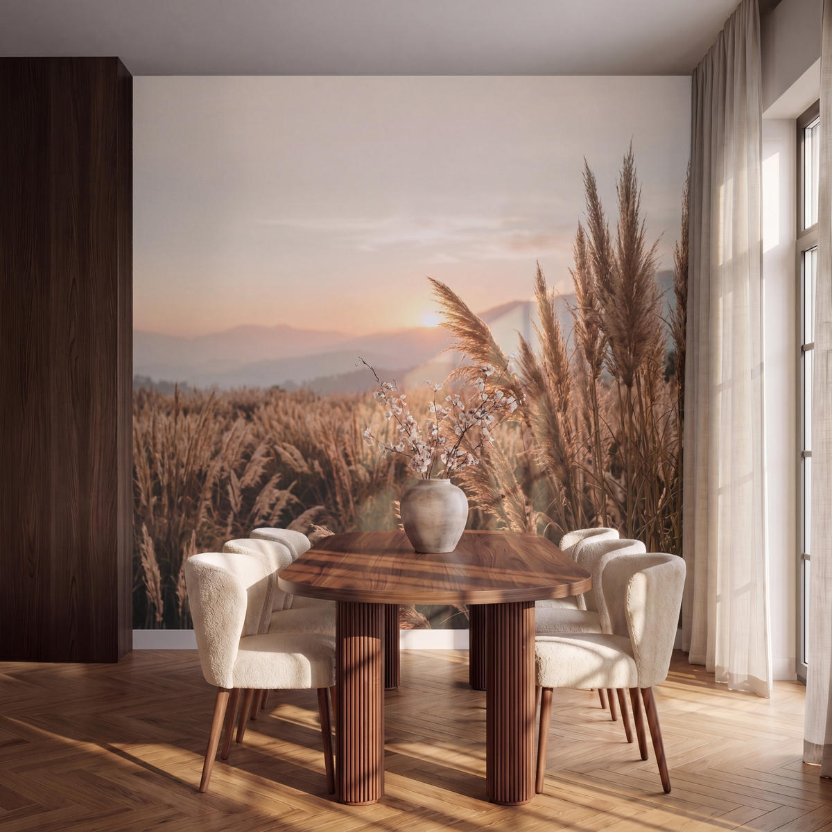 TAPETE - Gras - Feld - Sonne - Natur - 260x280 cm - Sandfarben, Papier (260/280cm) - OnlyWow