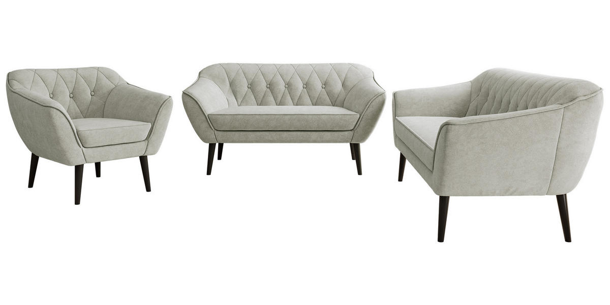 SEDACIA ZOSTAVA 3+2+1 PIRS - Svetlosivá Štruktúrovaná látka - Čierne nohy - čierna/svetlosivá, kompozitné drevo/textil (180/75/74cm) - MKS