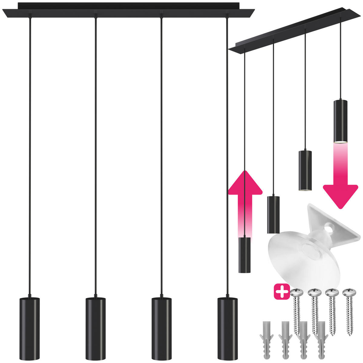 HÄNGELEUCHTE Lumea,75 x 9 x 146 cm ,schwarz - Schwarz, Metall (9/75/146cm) - tectake