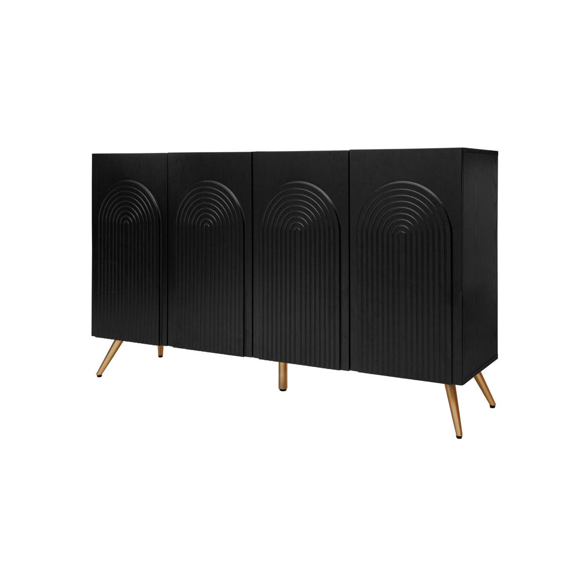 SIDEBOARD mit verstellbaren Einlegeböden, 3D-Vertikalrillen und Bogentüren aus Holzwerkstoff, Schwarz - Schwarz, Holzwerkstoff (150/83/38cm) - Redom
