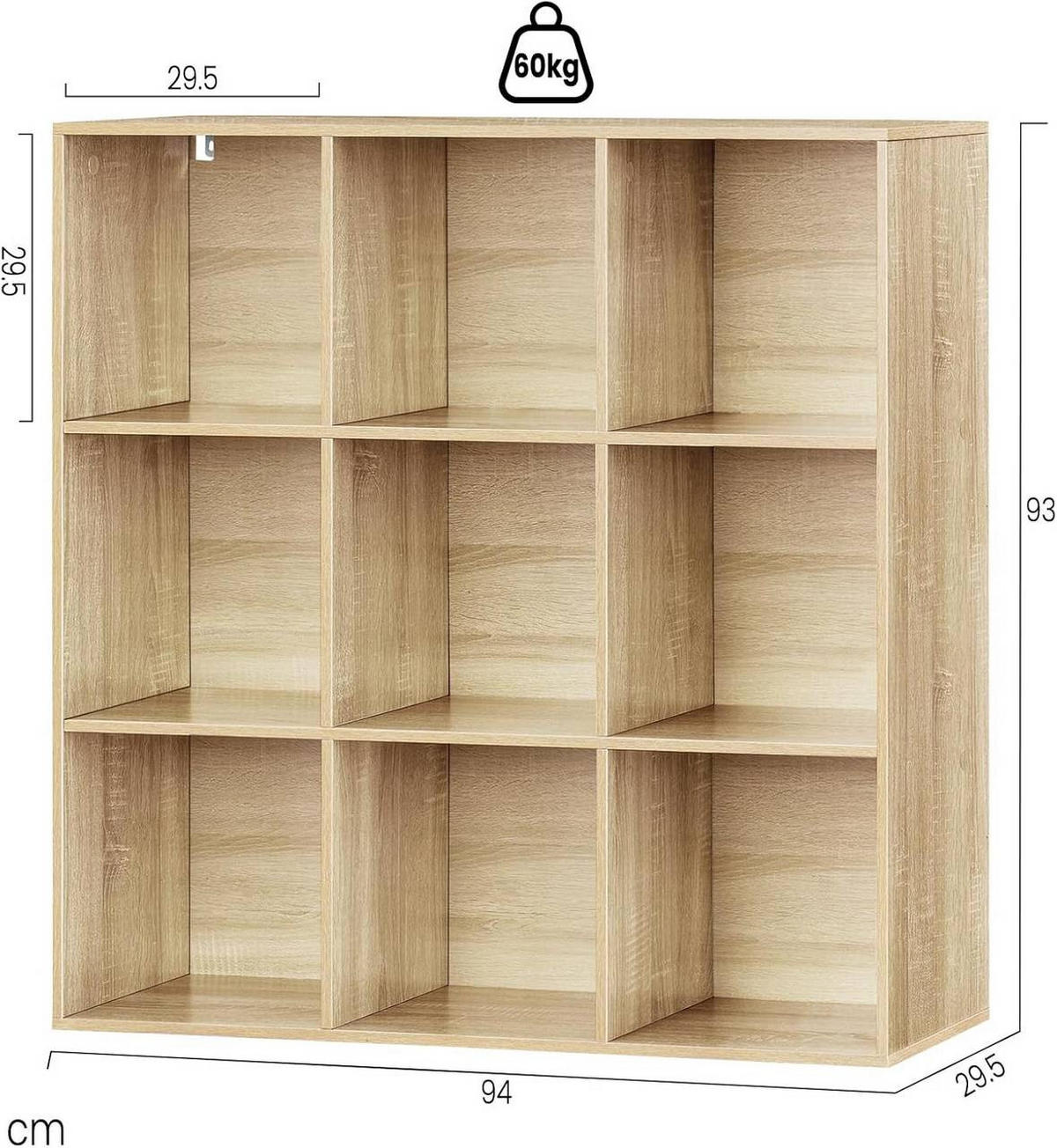 REGAL Bücherregal mit 9 Fächern, Standregal, Helle Eiche - Eichefarben, Holzwerkstoff (94/93/29.5cm) - Woltu