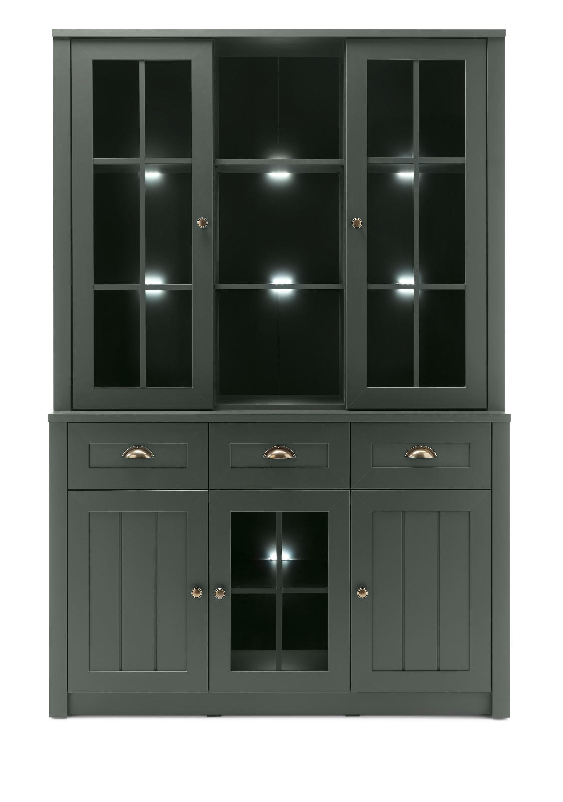 BUFFETSCHRANK grün 130 x 196 cm, Buffet Landhaus-Stil - Chromfarben/Schwarz, Glas/Holzwerkstoff (130/196/43cm) - Furn.Design