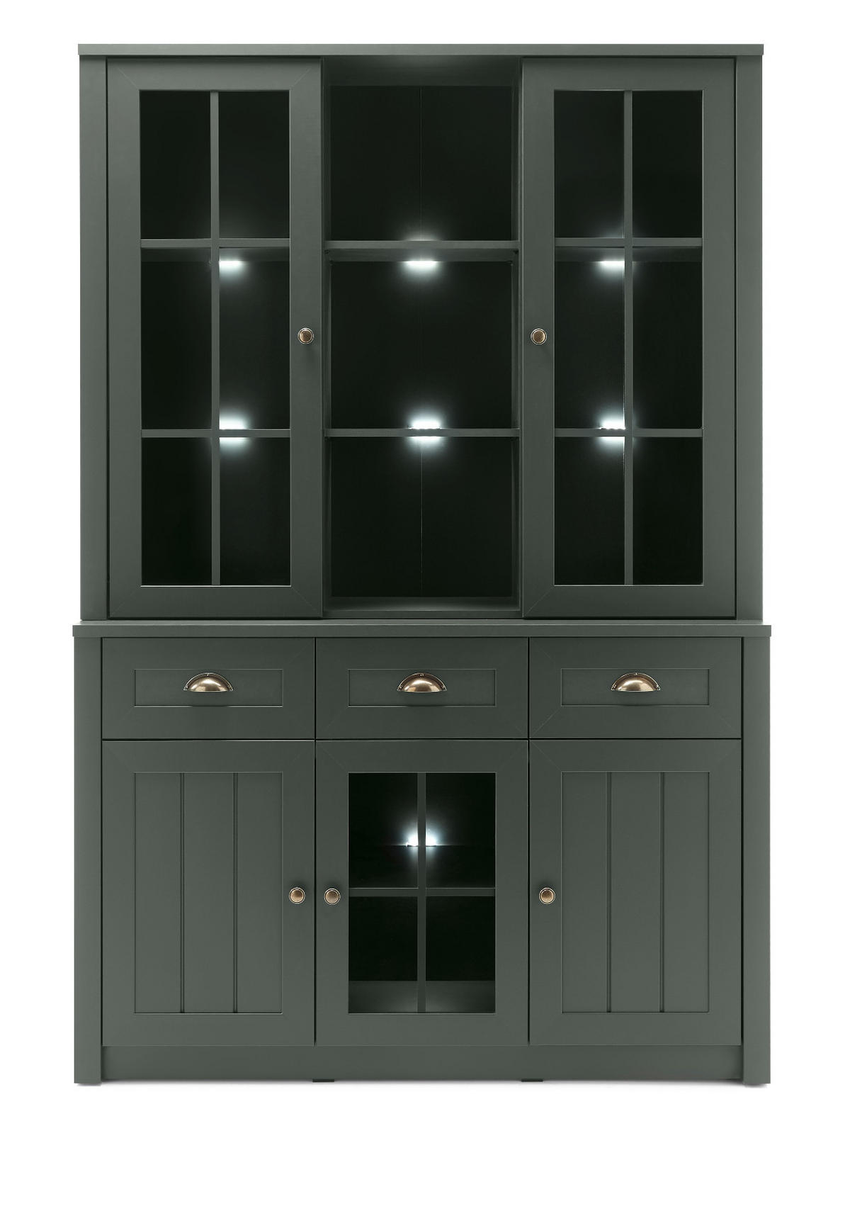 BUFFETSCHRANK grün 130 x 196 cm, Buffet Landhaus-Stil - Chromfarben/Schwarz, Glas/Holzwerkstoff (130/196/43cm) - Furn.Design