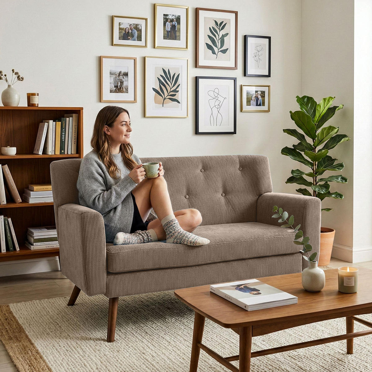 SOFA 120/74 cm Cord Taupe - Taupe/Braun, Textil (120/81/74cm) - CLP