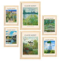 POSTER Set Mit 6 Monet 2 Malergalerie A3 & A4 Rahmen Aus Hellem Holz - Beige, Papier (29/3cm) - Nacnic