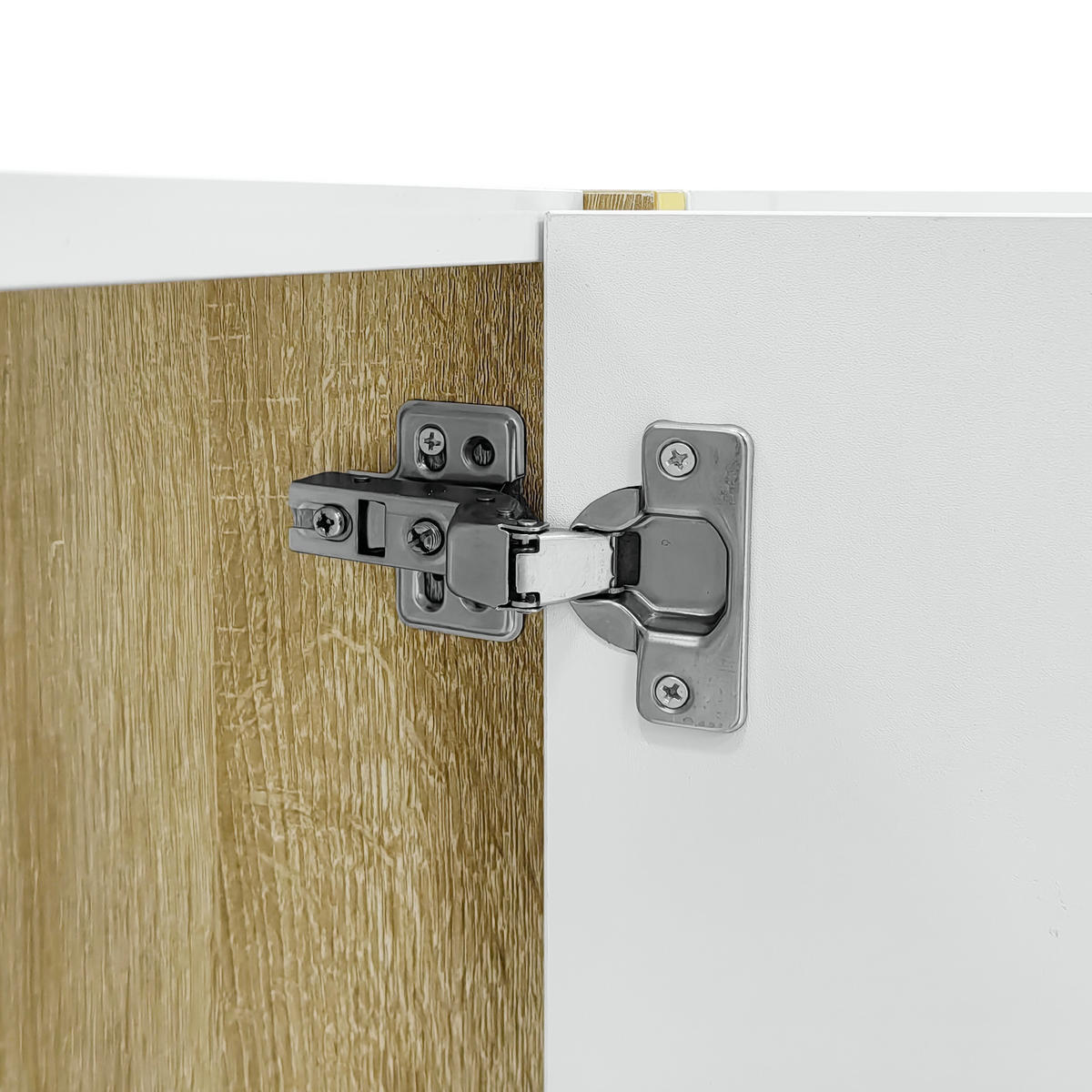 LOWBOARD in Weiß und Gold Hochglanz-TV-Schrank mit 4 Türen für Wohnzimmer, B170/T35/H46 cm - Goldfarben/Weiß, Holzwerkstoff/Metall (170/46/35cm) - STILVORA