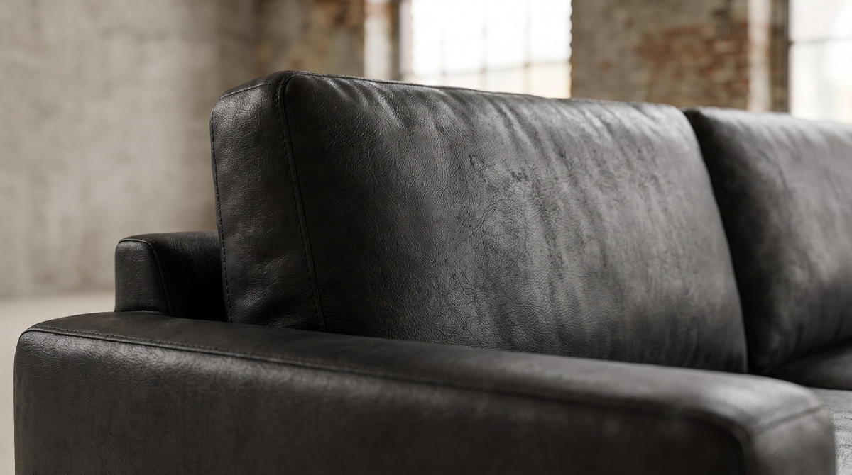 SOFA MARLIN Schwarz Lederfaserstoff - Schwarz, Leder/Kunststoff (262/80/100cm) - KAWOLA