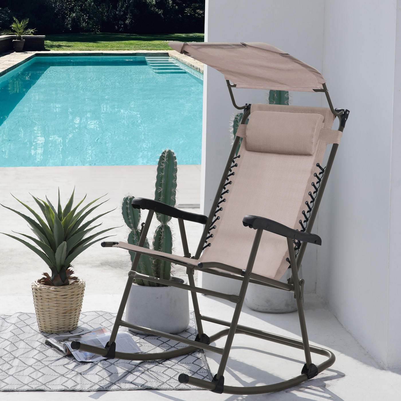 SCHAUKELSTUHL Sonnenschutz Beige - Beige, Metall (65/106/97cm) - SVITA