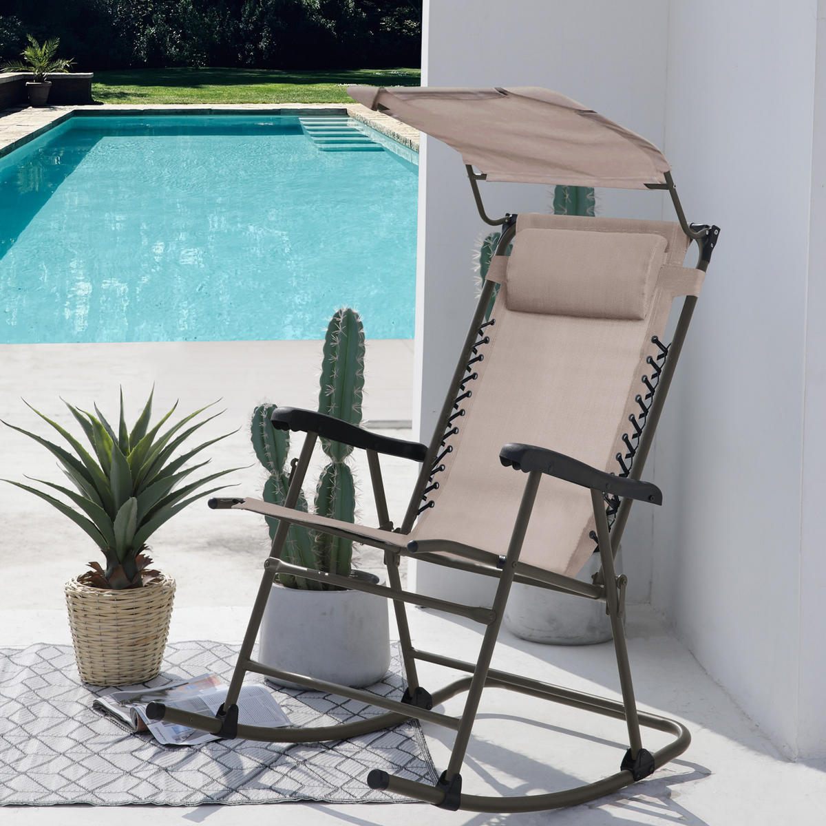SCHAUKELSTUHL Sonnenschutz Beige - Beige, Metall (65/106/97cm) - SVITA