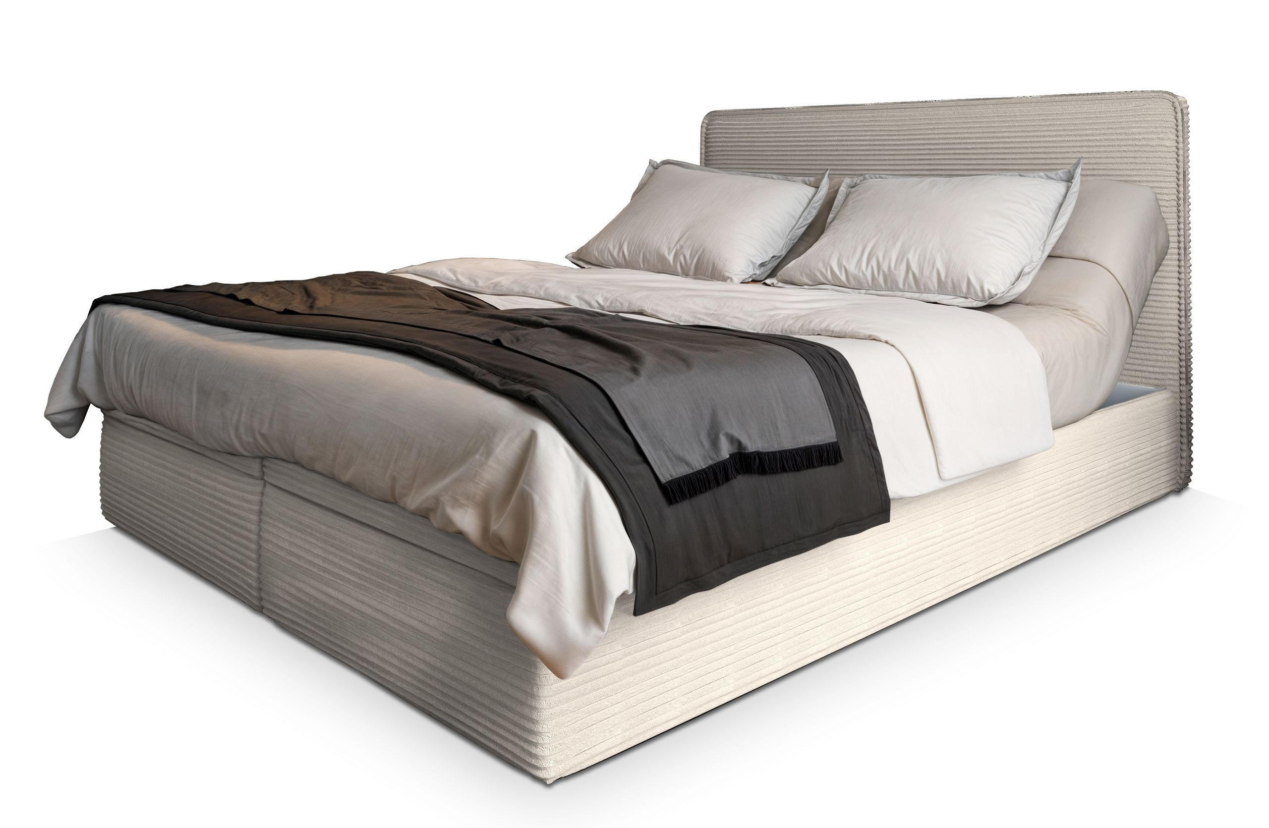 BOXBETT ASTOR 140x200 cm mit Matratze und Topper - Creme - Creme, Holz (140/200cm) - MASSENO