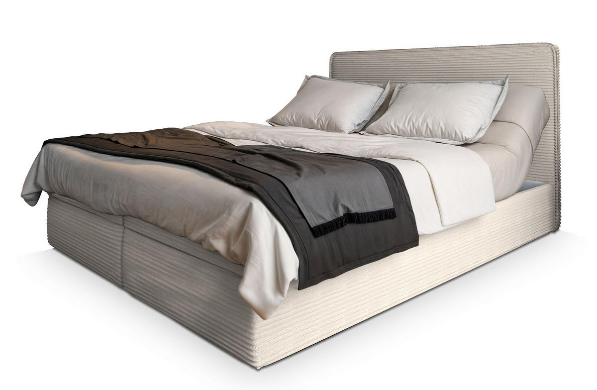BOXBETT ASTOR 140x200 cm mit Matratze und Topper - Creme - Creme, Holz (140/200cm) - MASSENO