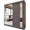 SCHWEBETÜRENSCHRANK Gaja 200/216/61 graphit mit Spiegel und Schubladeneinsätze - Graphitfarben, Holzwerkstoff (200/216/61cm) - Beautysofa