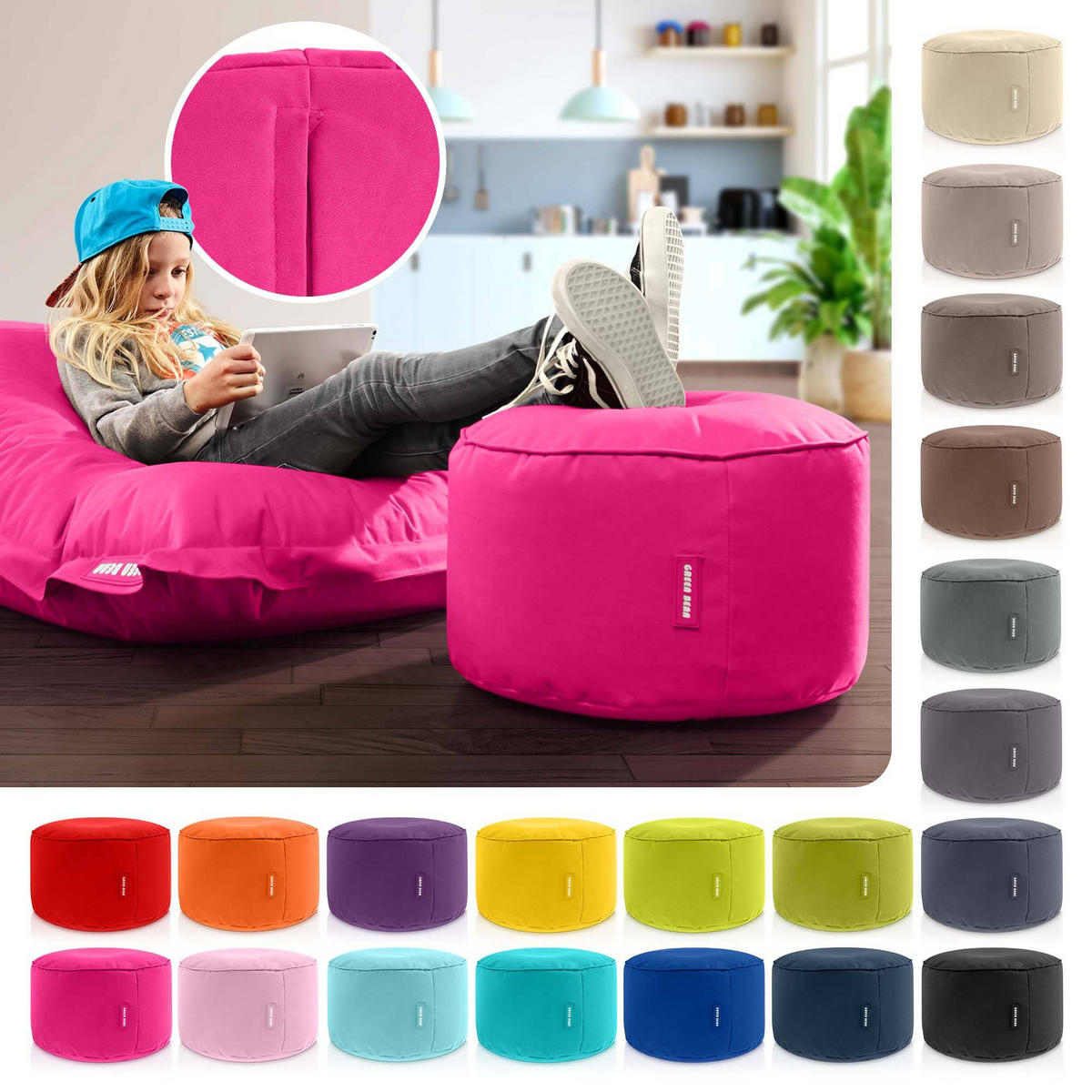 SITZSACK-HOCKER Pouf "Stay" 45x25cm - Pink, Textil (45/25/45cm) - Green Bean