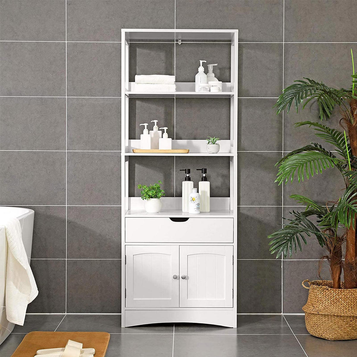 HOCHSCHRANK BADEZIMMERSCHRANK - Weiß, Holzwerkstoff (32.5/154/60cm) - Hansiro