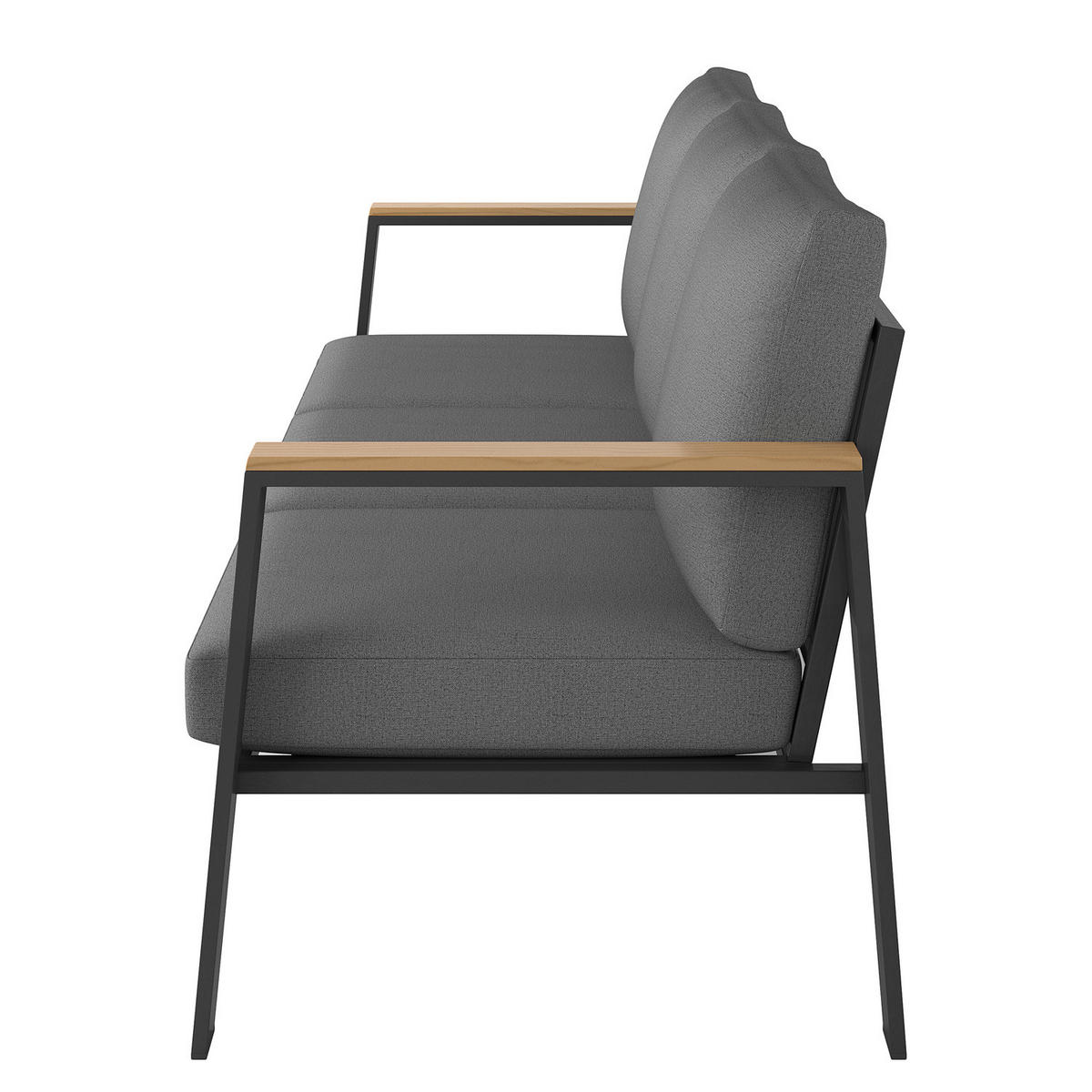 3-SITZER LOUNGESOFA - Aluminium / Polyester - Anthrazit - Anthrazit/Braun, Holz/Textil (191/74/75cm) - home24