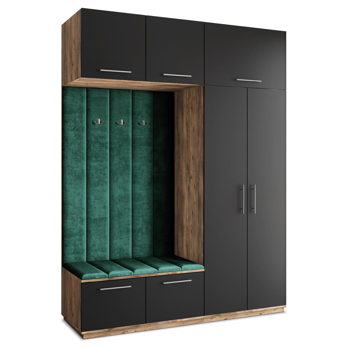GARDEROBENSCHRANK REMA 180/240/60 cm Modern Garderobe-Set Eiche Lefkas - Eichefarben/Schwarz, Holzwerkstoff (180/240/60cm) - MASSENO