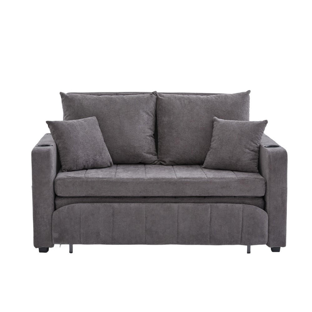 SCHLAFSOFA Zweisitzer mit Schlaffunktion,ausziehbar,Chenille,Grau - Grau, Textil (73/83/139cm) - LVHOM