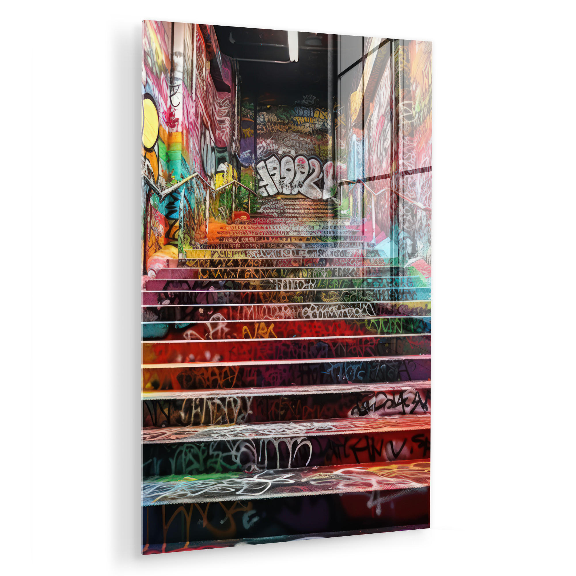 MuchoWow OBRAZ NA AKRYLOVÉM SKLE Schody - Graffiti - Barvy - Umění 40x60 cm