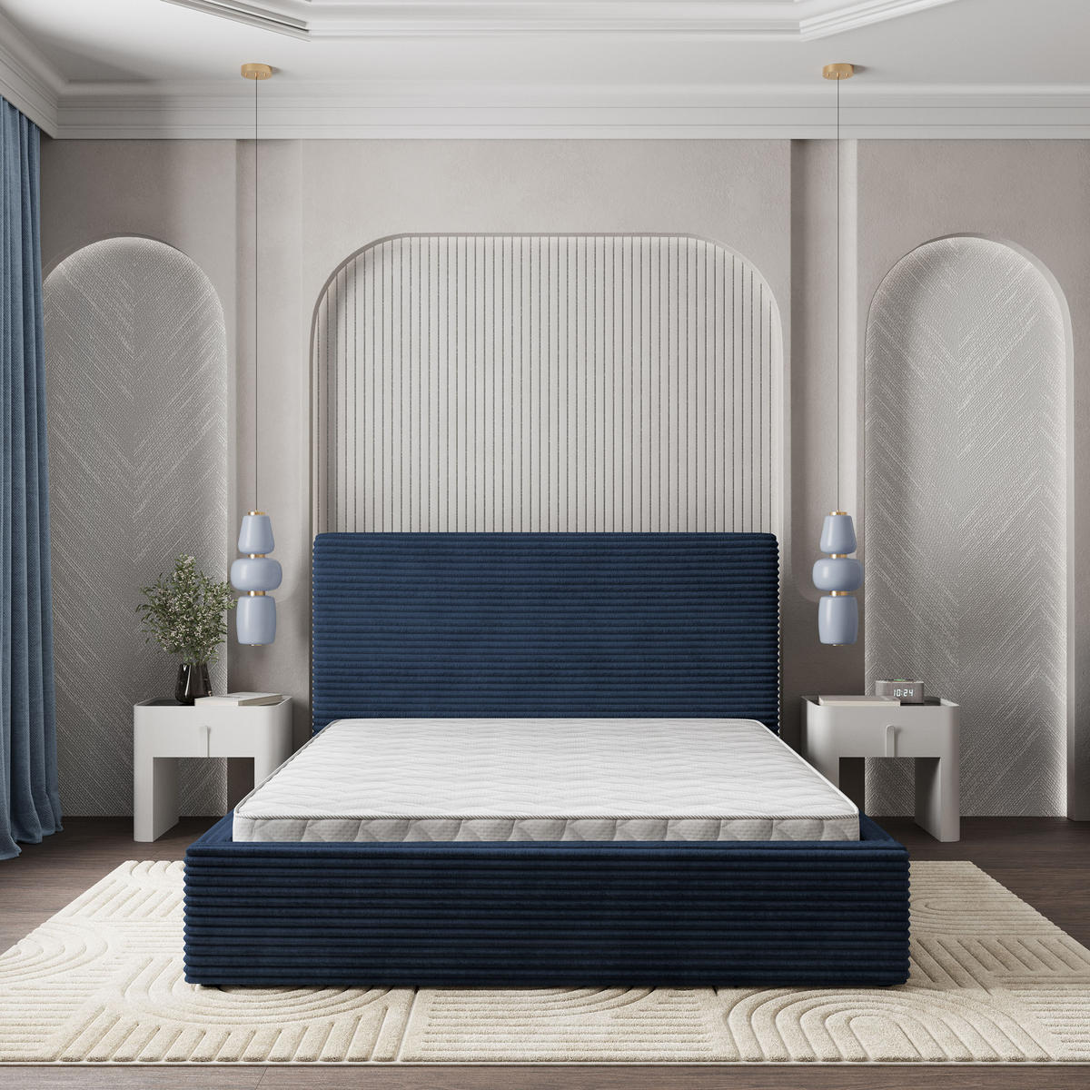 POLSTERBETT MIRETTI 120x200 cm mit Bettkästen - Blau - Blau, Holz/Textil - MASSENO