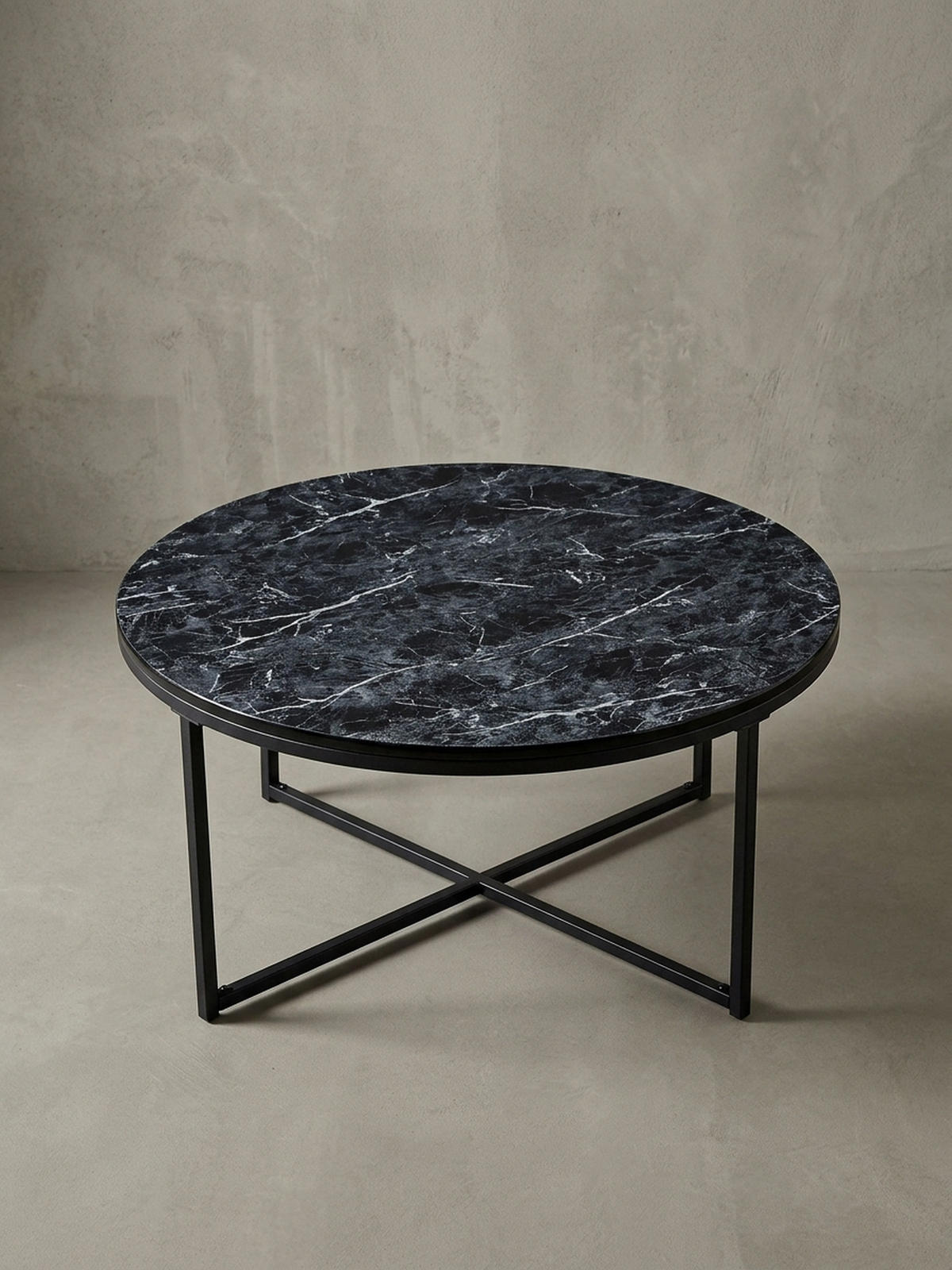 COUCHTISCH mit Marmor-Optik und Hochglanz-Finish, rund, Schwarz 80x80x35 cm - Schwarz, Holz/Metall (80/80/35cm) - KADIMA DESIGN