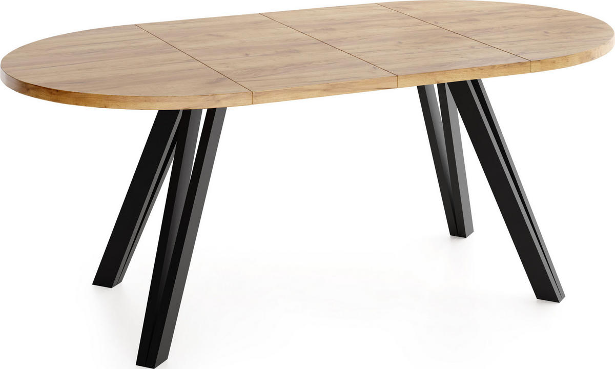 ESSTISCH Ravero runder ausziehbarer, Eiche Braun 100-180/100/77 cm - Eiche Wotan/Schwarz, Holz/Holzwerkstoff (100/100/77cm) - WFL GROUP